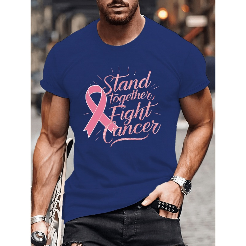 

Men's Polyester Crew Neck T-shirt With Cancer Awareness - Casual Knit Fabric Tee With Slight Stretch For Summer