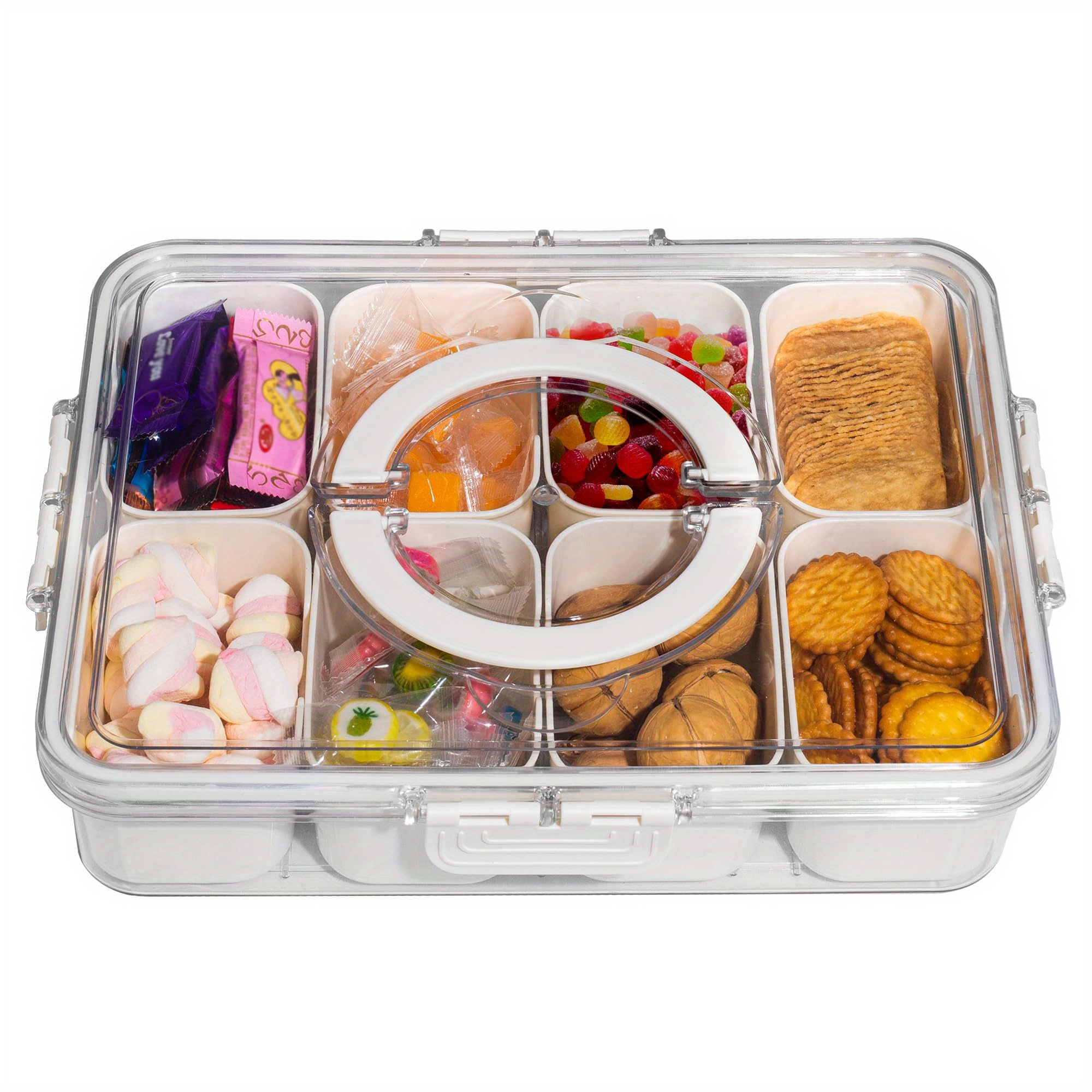 

4pcs Multi-grid Clear Food Storage Box With Lid & Handle, Summer Portable Food Storage Container, Food Storage Organizer, Serving Platter For Picnic, Space Saver [not Dishwasher Safe]