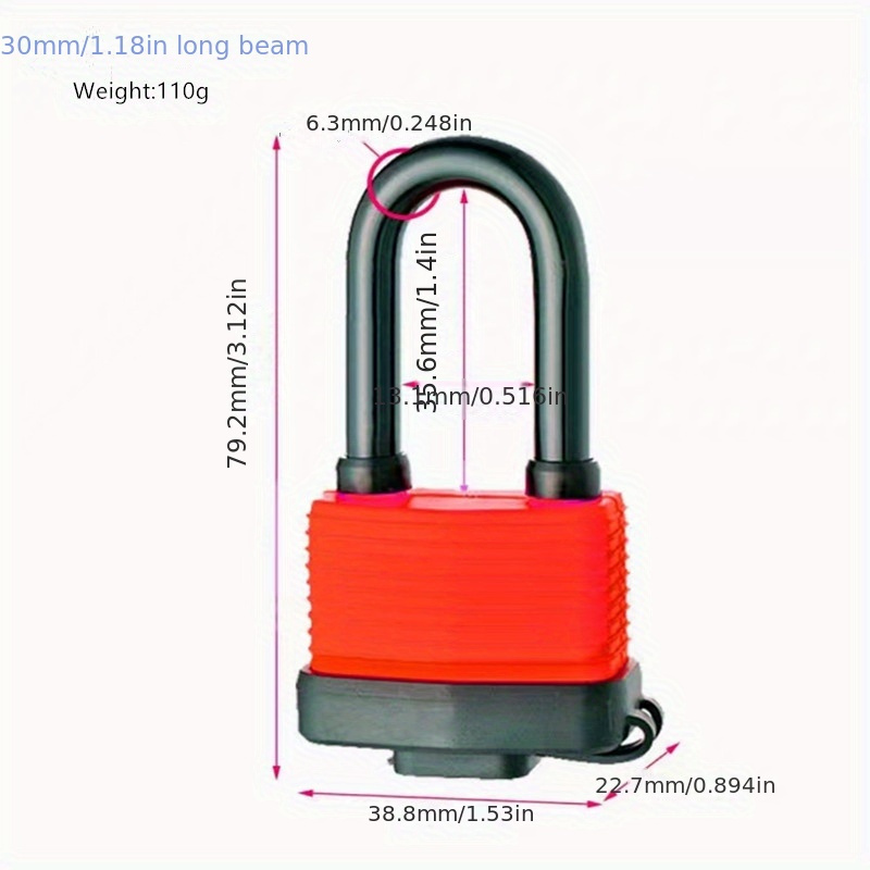 TEMU Heavy-duty Waterproof Padlock - Keyed Alike, 30mm , Laminated Steel For Outdoor Security | Weather-resistant & Durable | Ideal For Gates, Sheds & Storage Lockers