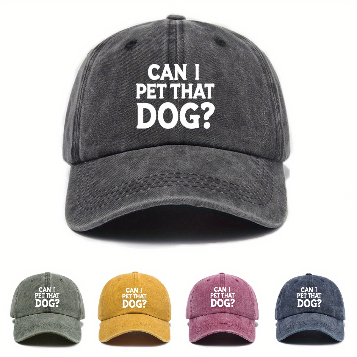 

Urban Style Adjustable Baseball Cap With "can I Pet That Dog" Print - Unisex Polyester Sun Protection Casual Streetwear Hat, Woven Craftsmanship, Hand Washable