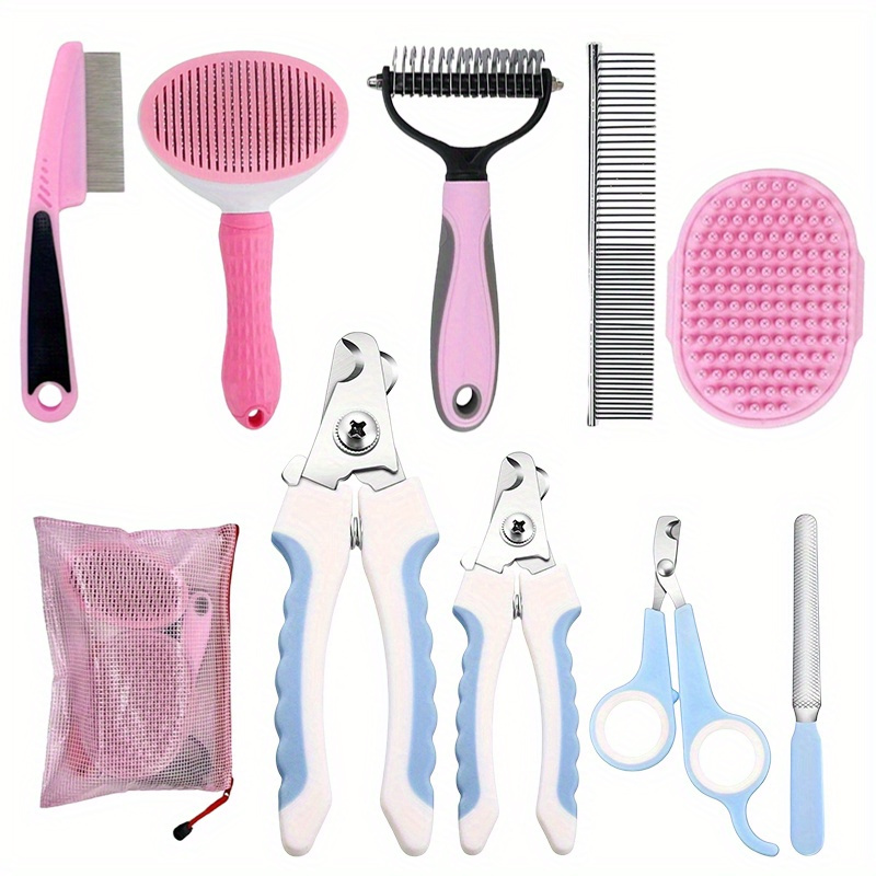 

9-pack Complete Dog Grooming & Nail Care Kit: 5-piece Deshedding Brush Set For Short Hair Dogs + 4-piece Professional Nail Clipper & Trimmer Set With Safety Guard & Non-slip Handles