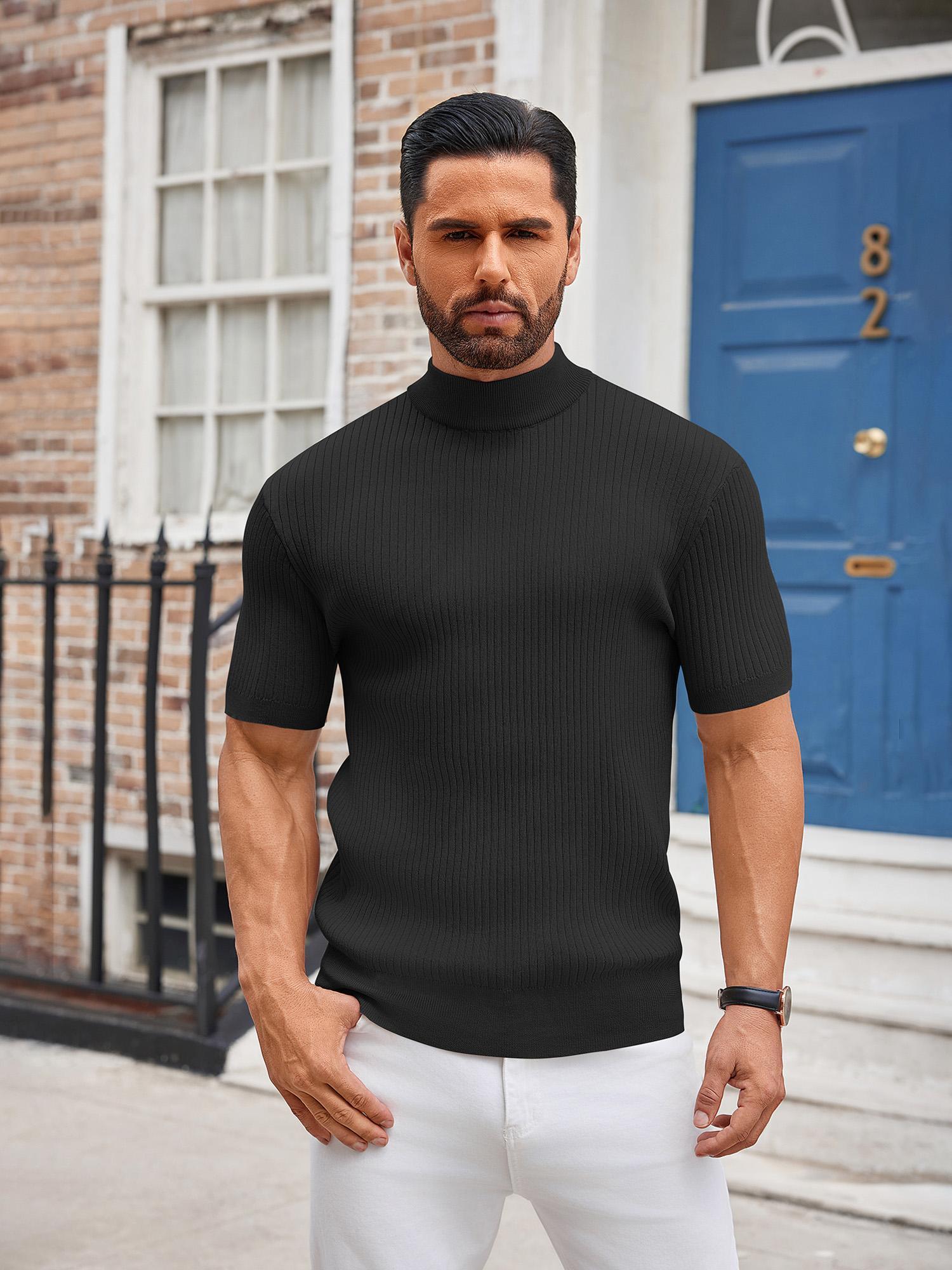 Short Sleeve Turtleneck Sweater Men Short Sleeve Half Zip Turtle