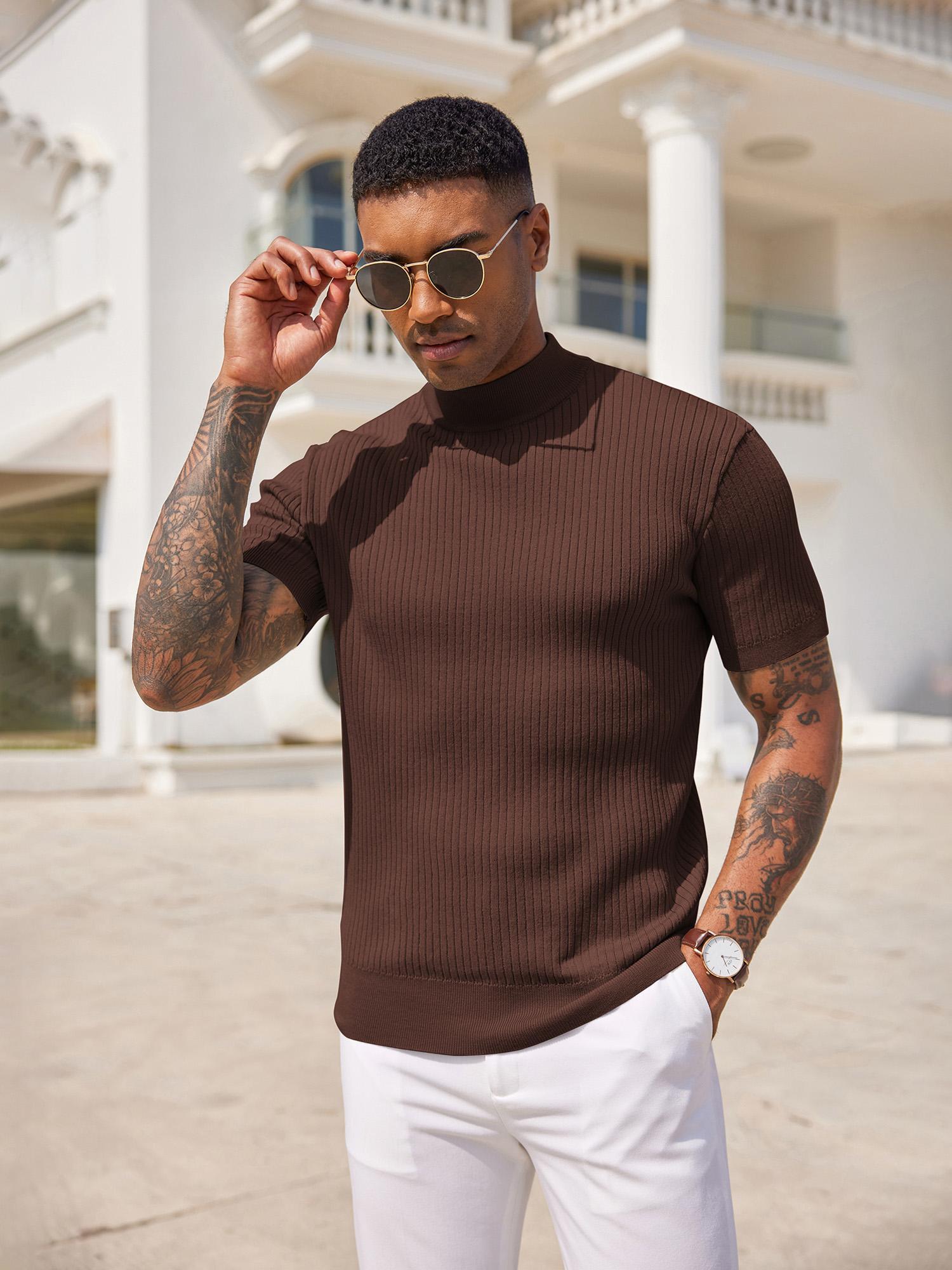 mens mock turtleneck sweater short sleeve Temu