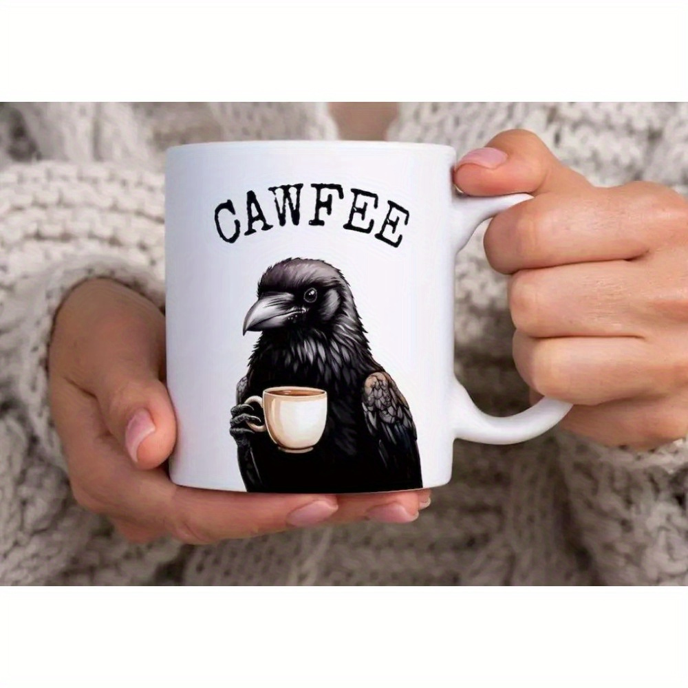 

Cawfee Mug, Funny Crow Mug, Adorable Crow Drinking Coffee, 11oz,