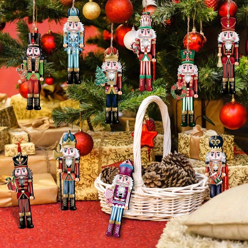 

12pcs Wooden Christmas Ornaments Set With Leather Hanging Tags - Holiday Decor For Home & Party Decoration