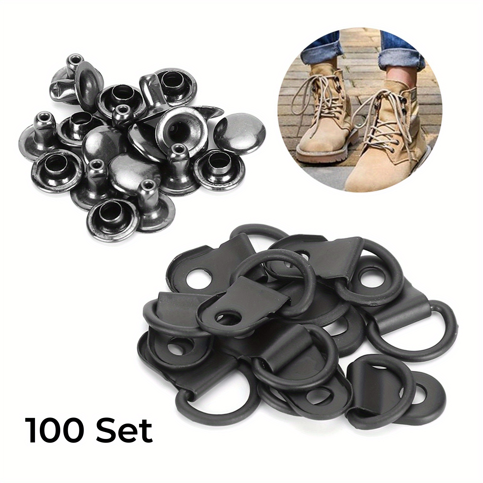 

Sets Shoe Lace Hooks, Loop D- Ring Boot With Hook, Metal Boot Lace Hooks, Portable Shoelace Eyelet Buckles Fittings With Rivets Kit For Bags Hiking Boots Shoes Diy Crafts , Black