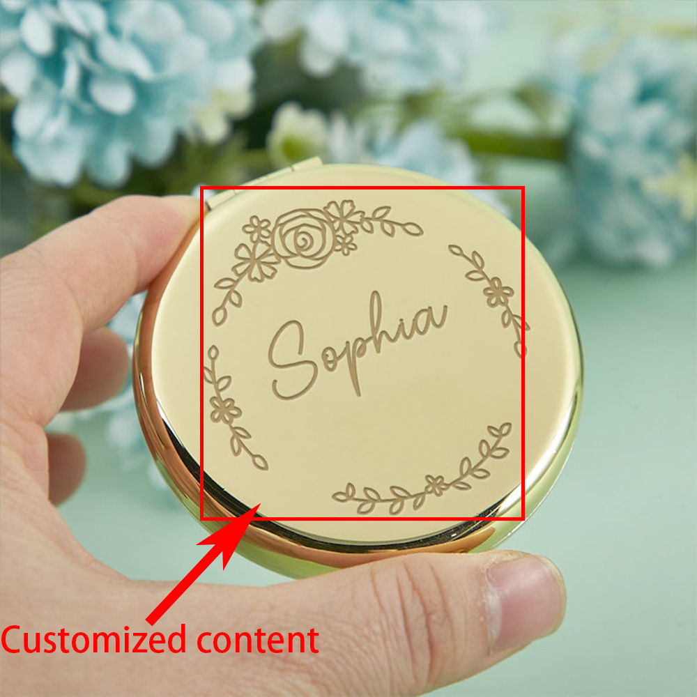 

1pc Custom Flower Elegant Stainless Steel Compact Mirror, Personalized Engraved Name Makeup Mirror, Bridesmaid Gift, Wedding Favor, Hen Party, Birthday, Christmas Present For