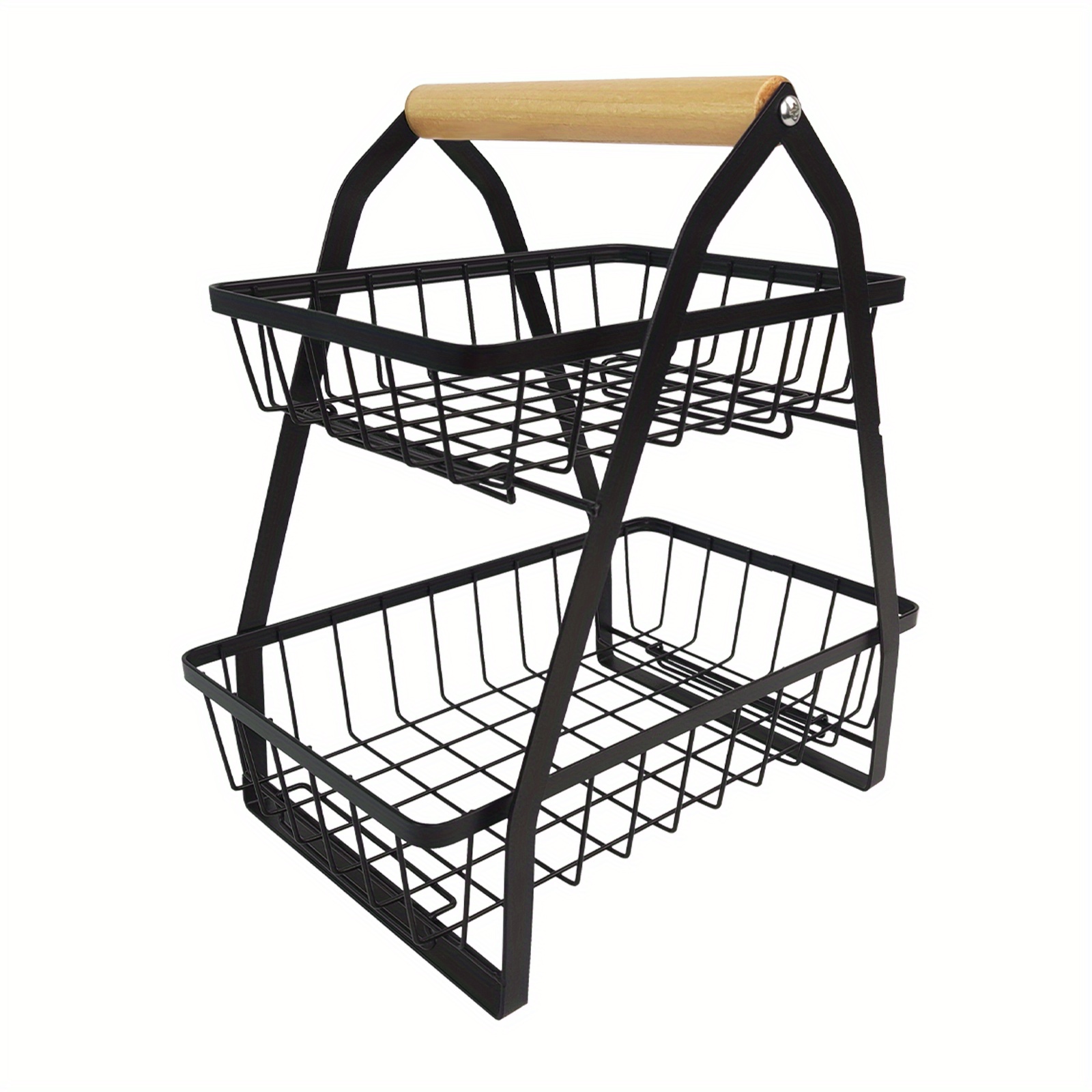 2 Tier Fruit Stand Fruit Bowl Fruit Basket, Holder Kitchen Storage Basket Cake Stand, Bread Basket Vegetable Rack For Kitchen, Black
