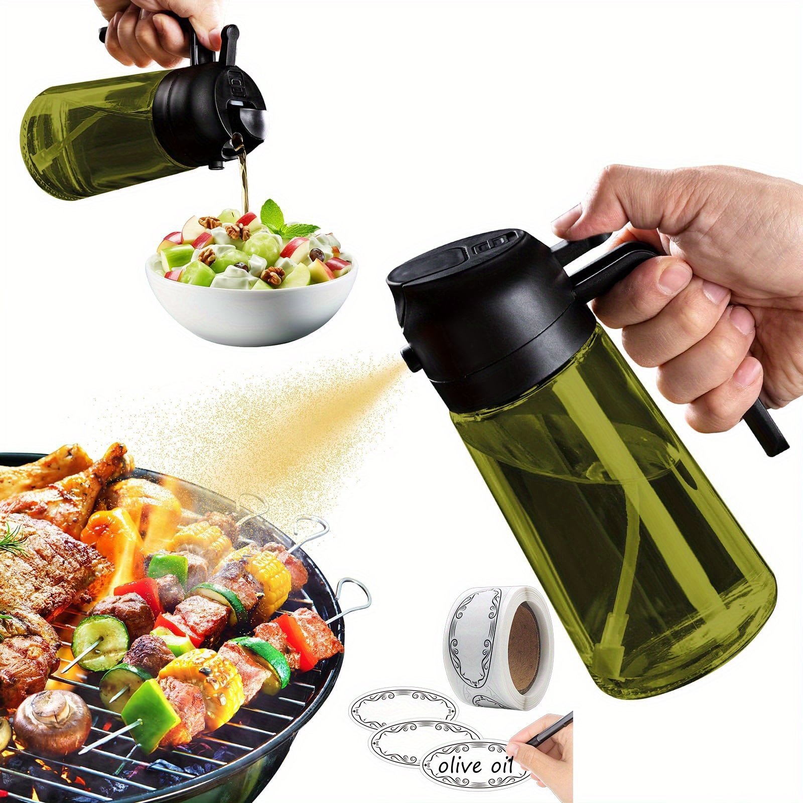 

16 Oz Oil Sprayer And - 2-in-1 Bpa Free Oil Pouring - Washable Cooking Stickers - Uv Oil For Cooking And Grilling