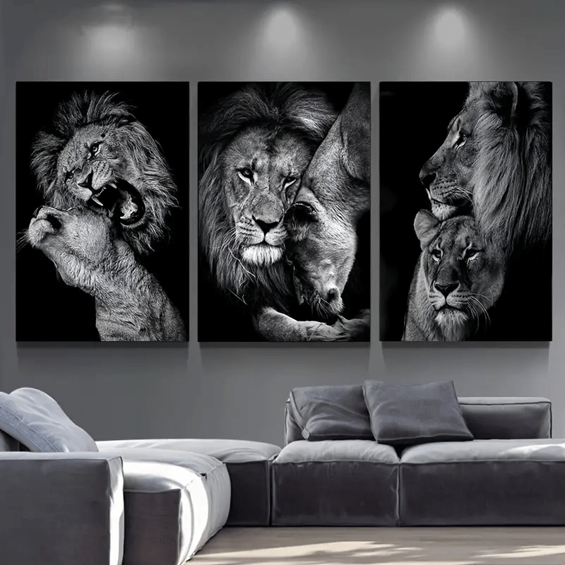 

3 Piece Wooden Framed Lion Canvas Poster Black And White Wall Art Animal Posters And Prints Contemporary Canvas Wall Art Decorations For Living Room Office Bedroom