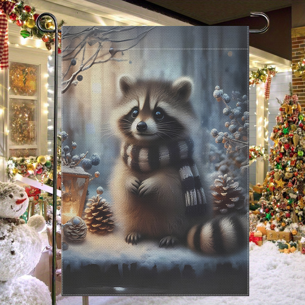 

Cute Winter Raccoon Double-sided Garden Flag - 12x18in, Resistant To Weathering, Suitable For Most Garden Flag Stands