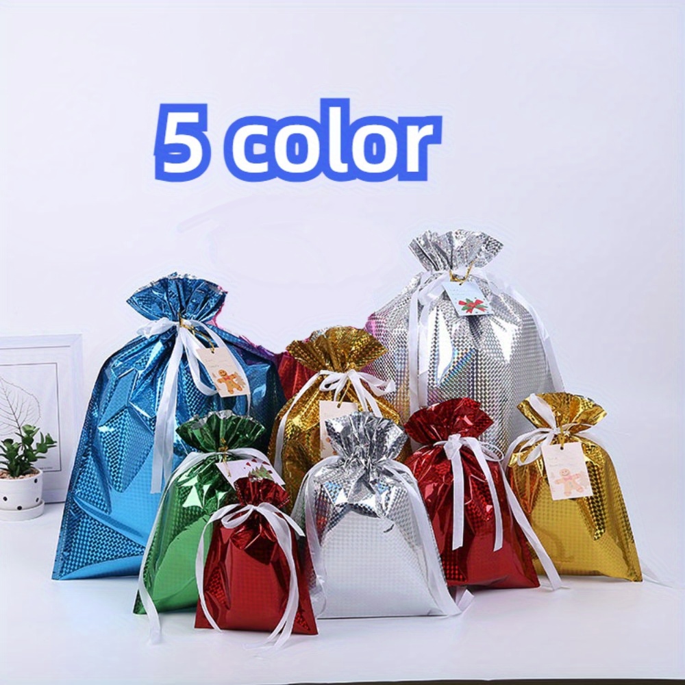 

20pcs Christmas Drawstring Gift Bags, Pouches With Ribbons, Metallic Foil Gift Wrapping Bags For Party Favors