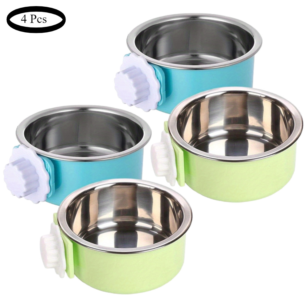 TEMU 4 Pcs Elevated Elegance: Customizable, Stainless Steel Hanging Feeding Stations For Your Adorable Pups, Cats, Bunnies, Guinea Pigs, & Other Pet Pals - 2-piece Set Unleashes Creative Feeding Fun
