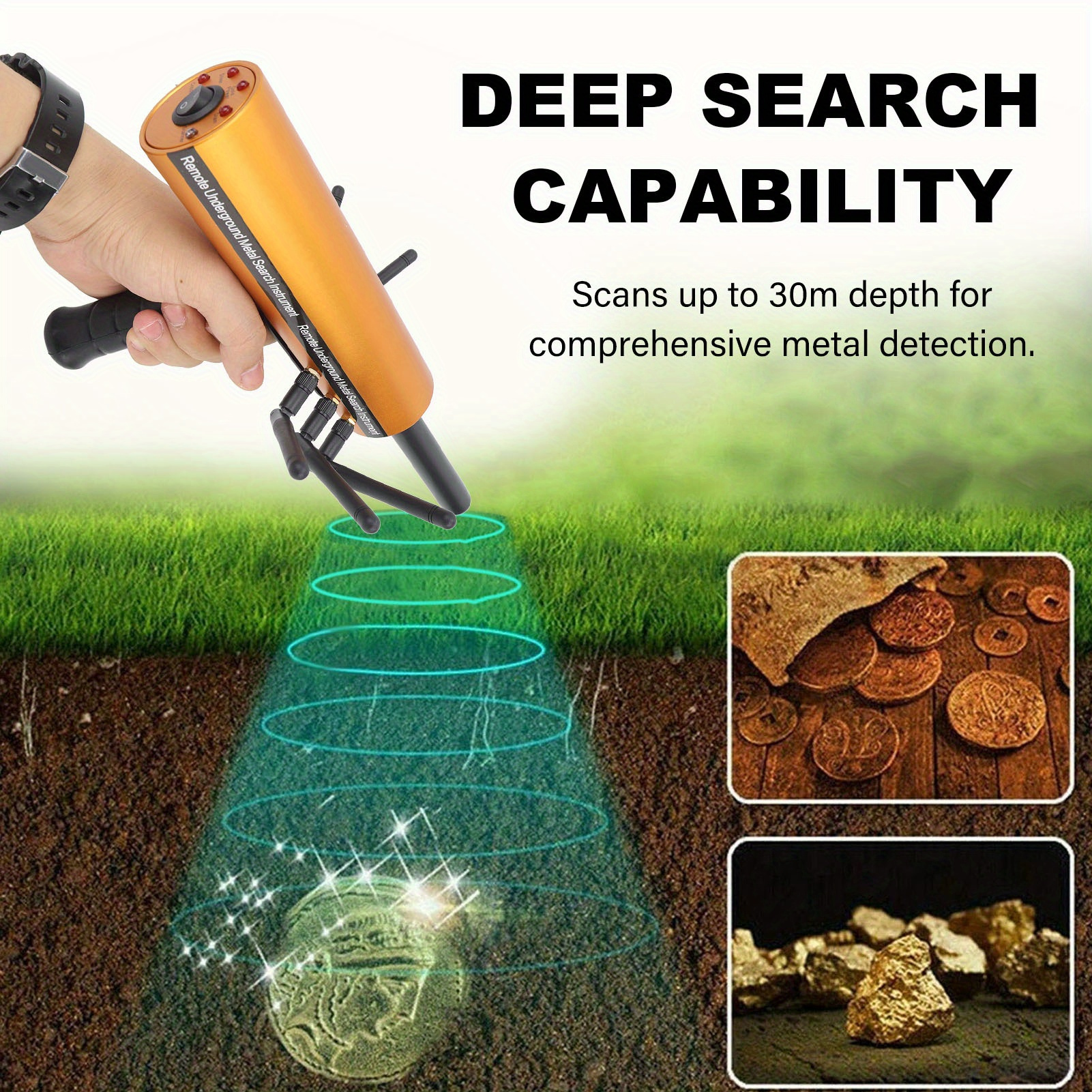 

Aks Metal Detector Metal Pinpointer 30m Depth 1200m Range 6 Antenna Accurate Finding Gold Detector