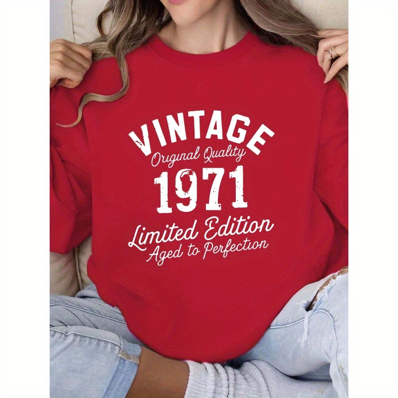 

1971 Women's Sweatshirt - Polyester, Pattern, Round , - For Fall/