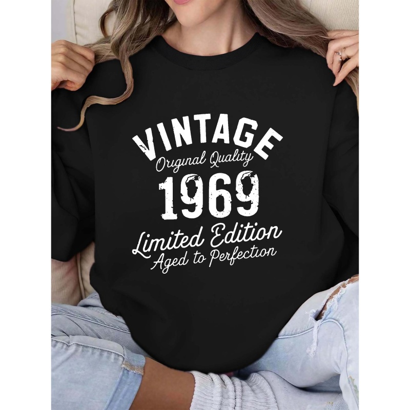 

Vintage 1969 Limited Edition Women's Sweatshirt - Casual Crew Neck, Long Sleeve, Polyester Blend, Machine Washable - Perfect For Fall & Winter