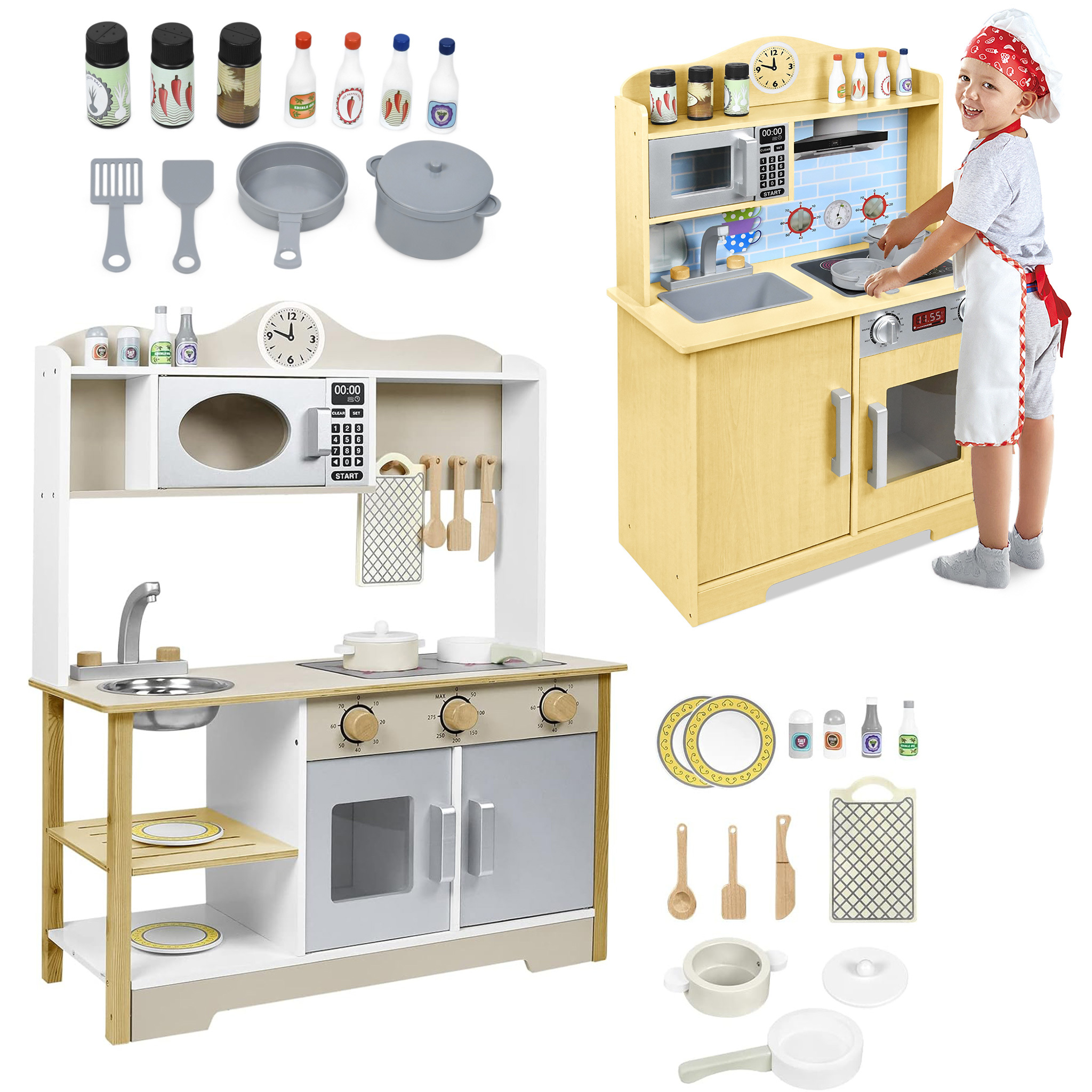 

Children's Kitchen Play Kitchen Children's Play Kitchen With Accessories, Children's Role -playing Games For Children, Kitchen Wooden Kitchen Toy Kitchen With Sink Microwave And Cookware