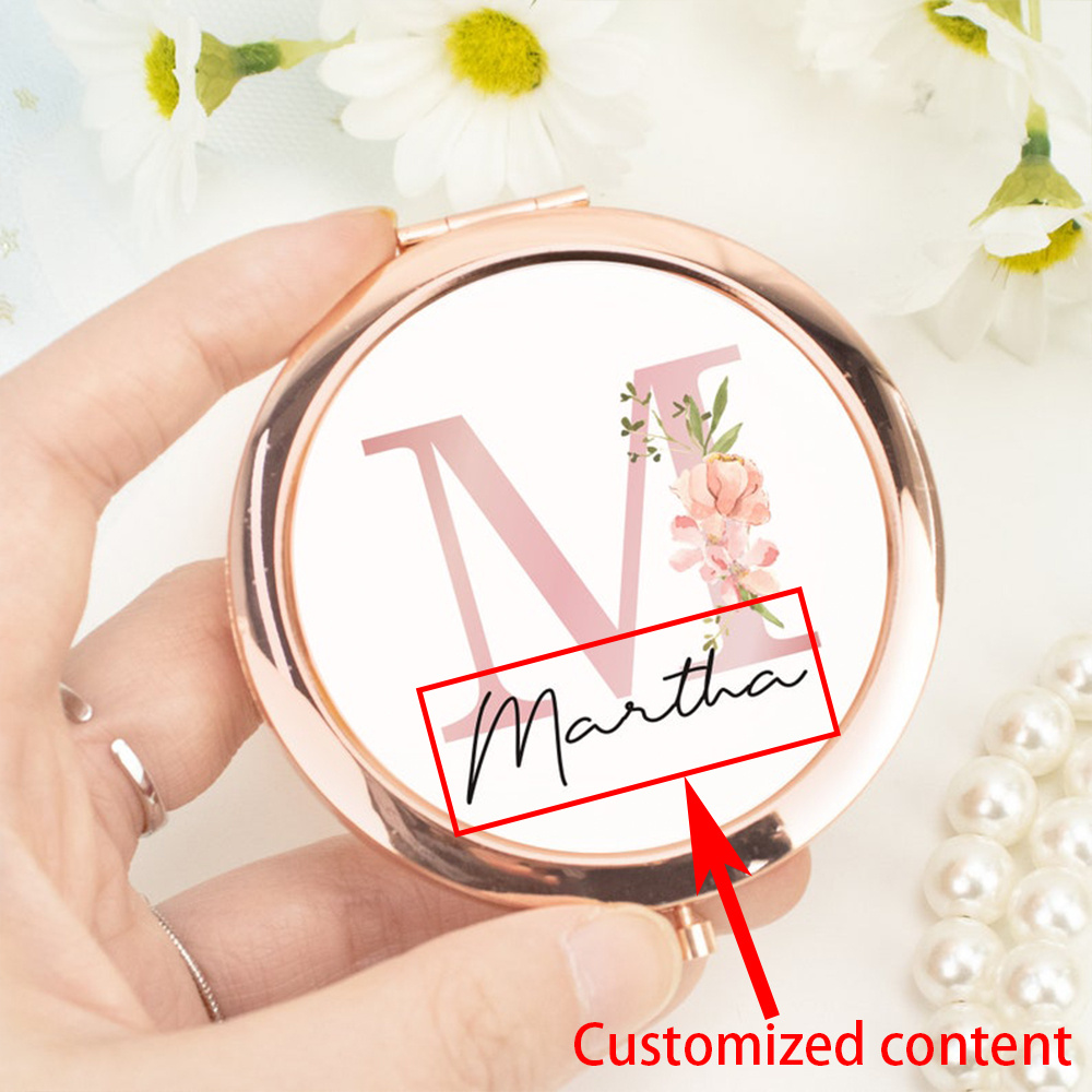 

Personalized Floral Monogram Compact Mirror - Stainless Steel, Oval Pocket Makeup Mirror For Bridesmaids & - Perfect Gift For Teachers, Of The Bride, And Christmas, Jewelry Boxes