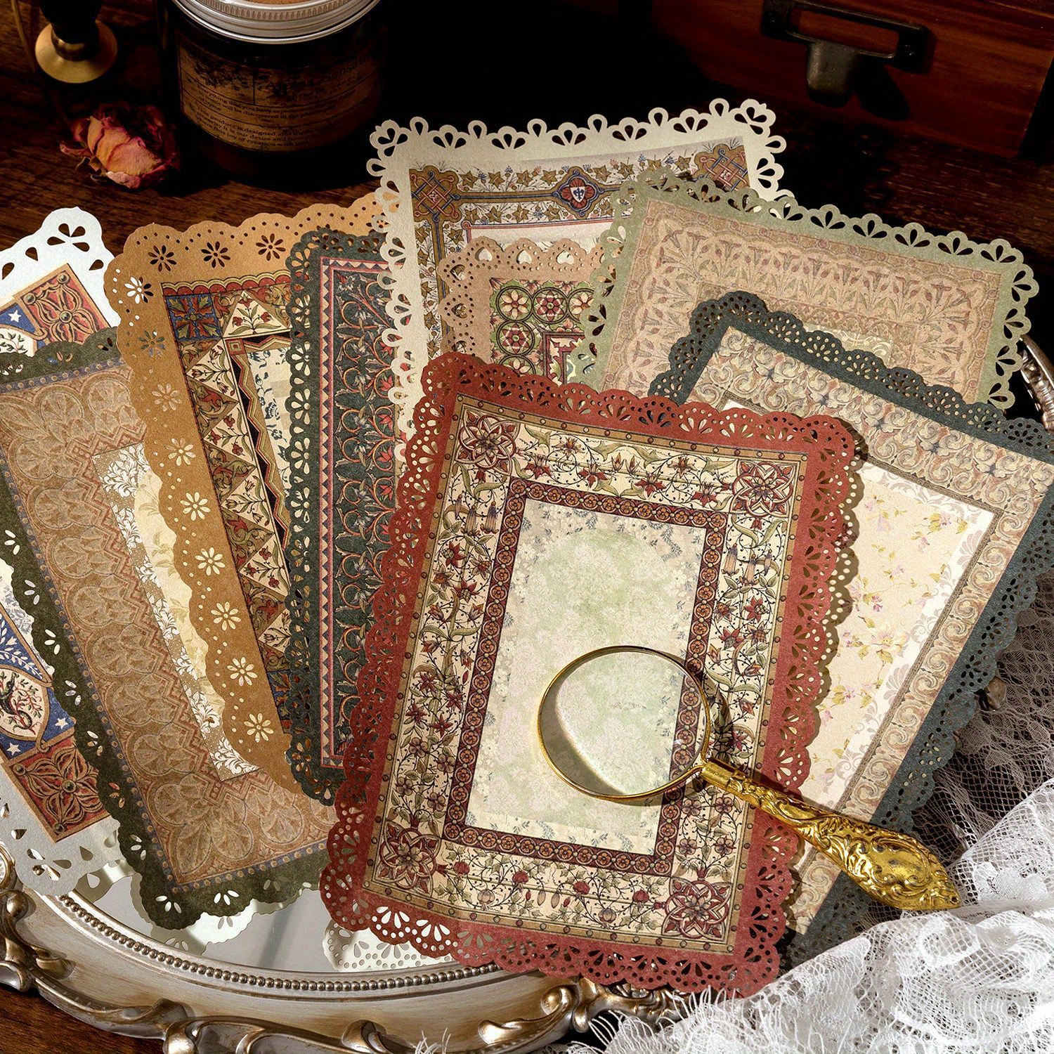 

60pcs Vintage Lace Scrapbooking - Assorted Colors, 6pcs For Journaling, Letter & Collage Crafts