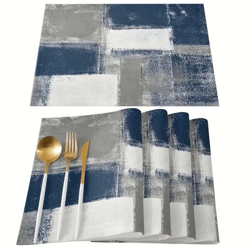 

4pcs, Placemats, Oil Painting Art Placemat, Abstract Gray Geometric Pattern Table Mat Set, Heat Resistant Table Liner For Holiday Party Outdoor, Dining Table Decor