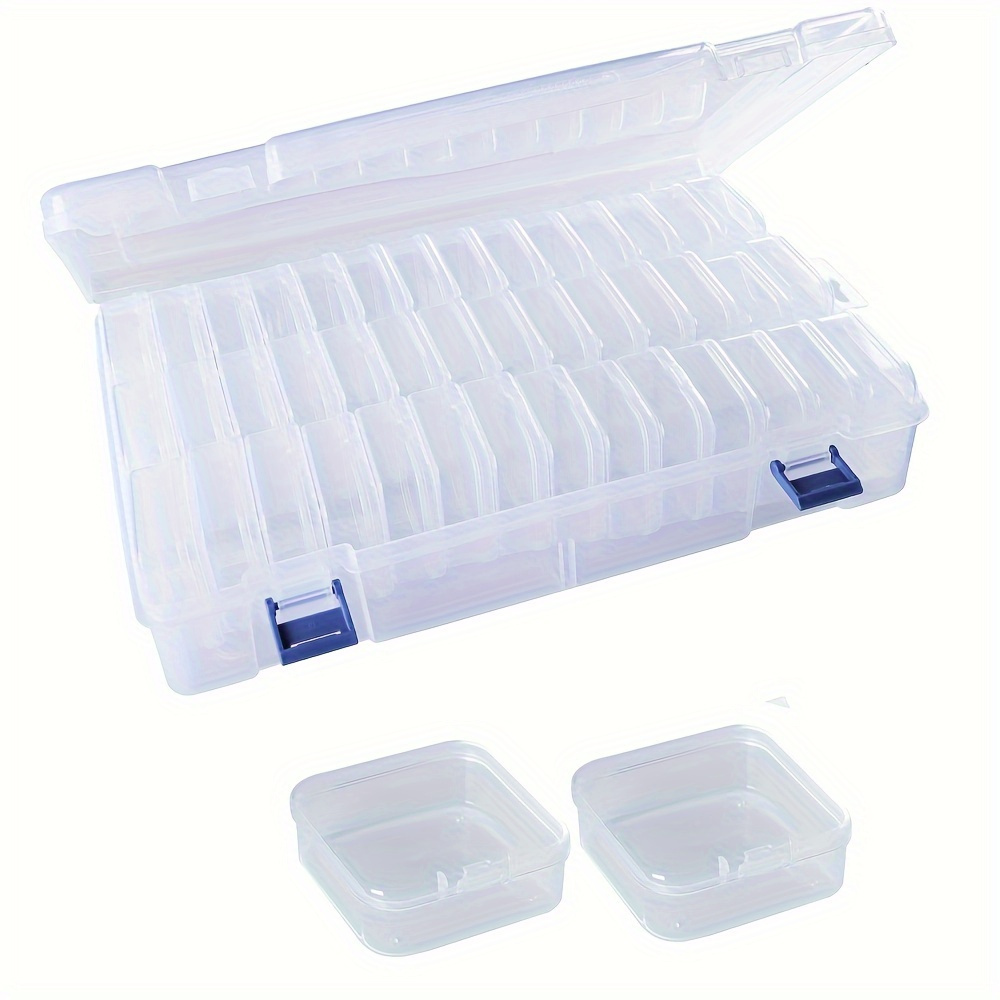 TEMU 42-piece Clear Plastic Storage Box Organizer Set - Stackable Latch Containers For Beads, Jewelry, Crafts, Hair Accessories & Diamond Painting Tools