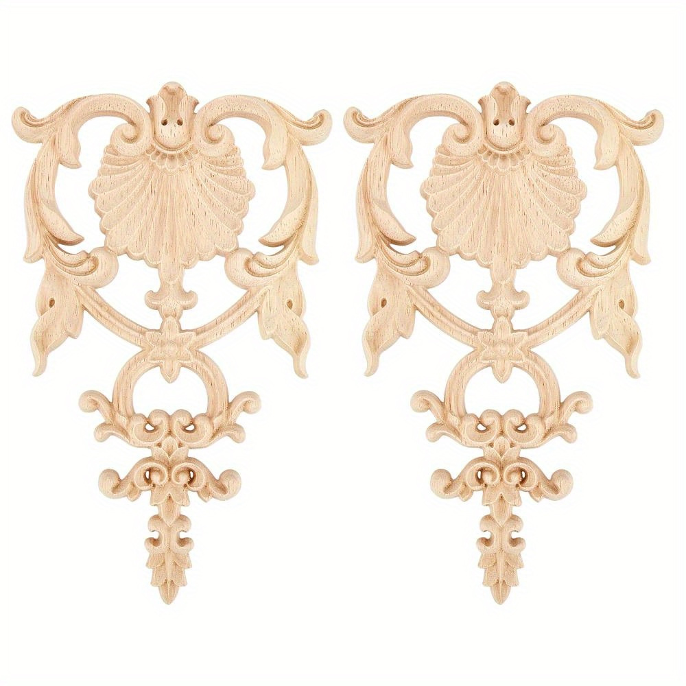 

Appliques, 2pcs Set - Unpainted Wooden Decor For , , 190x118x9mm