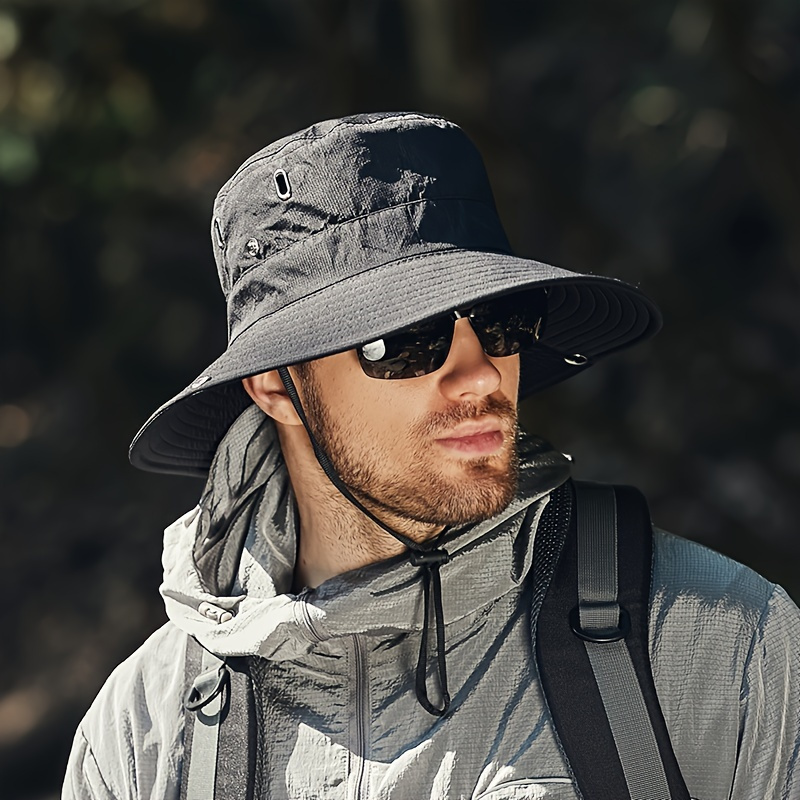 

Men's Sporty Summer Sun Hat - Breathable Polyester Bucket Hat With Dual Ventilation Holes, Ideal For Fishing & , Fishing Hat