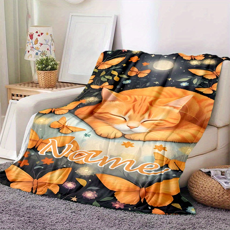 

Personalized Name Large Polyester Blanket, Sleeping Orange Design, Soft & Comfortable Throw, Multipurpose For Bedroom, Dorm, Travel & Office, Heartwarming Decor, Ideal Gift For All Occasions