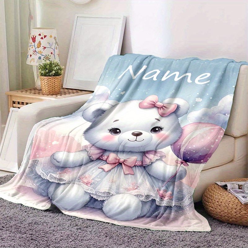 

Personalized Teddy Bear Flannel Blanket - Soft, Warm & Cozy For Couch, Bed, Travel | Custom Name Gift Idea For All Seasons