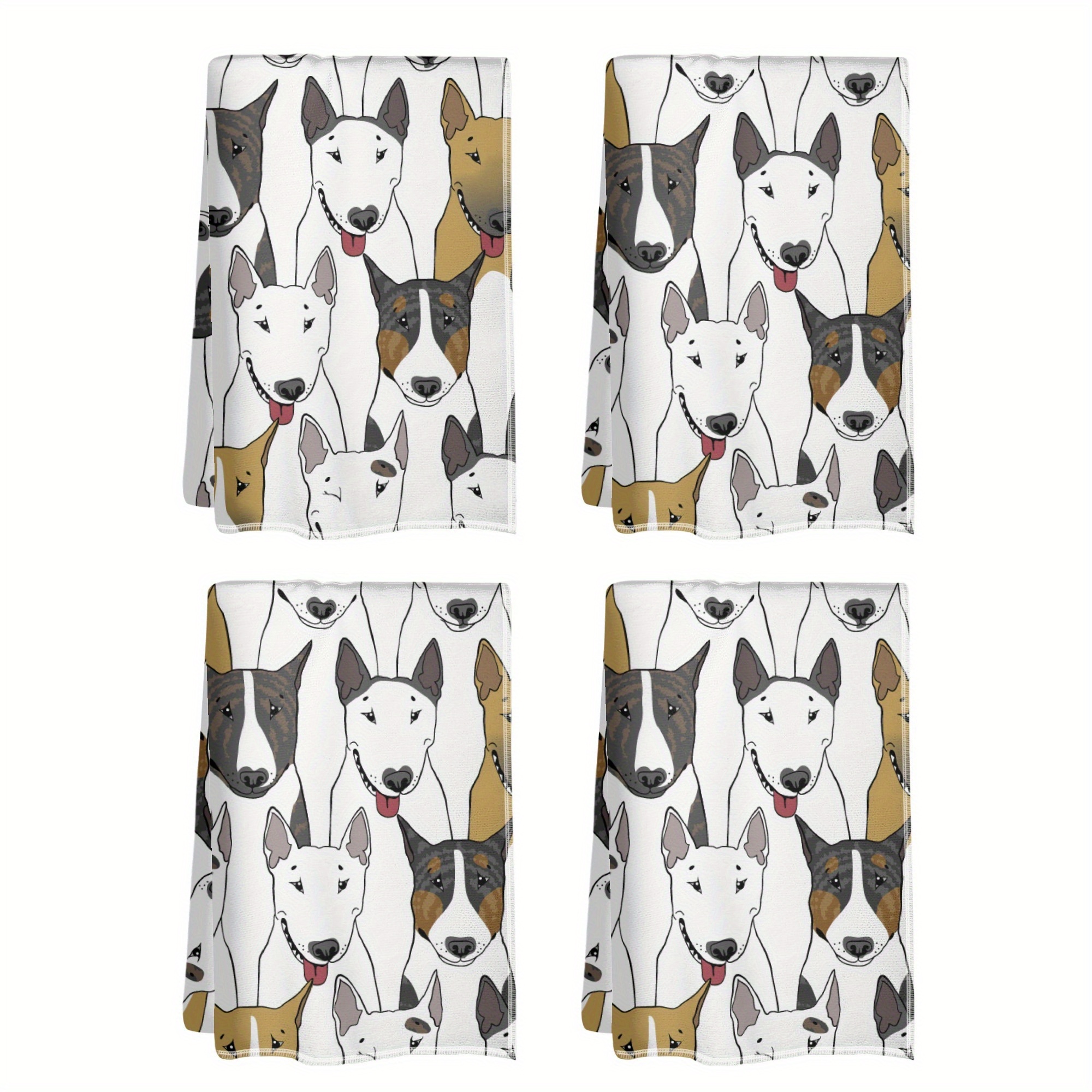 

4-piece Set Modern Bull Terrier Dish Cloths & Towels - Polyester Super Soft, Machine Washable, Woven Oblong Dish Towels, Space-themed Kitchen Essentials