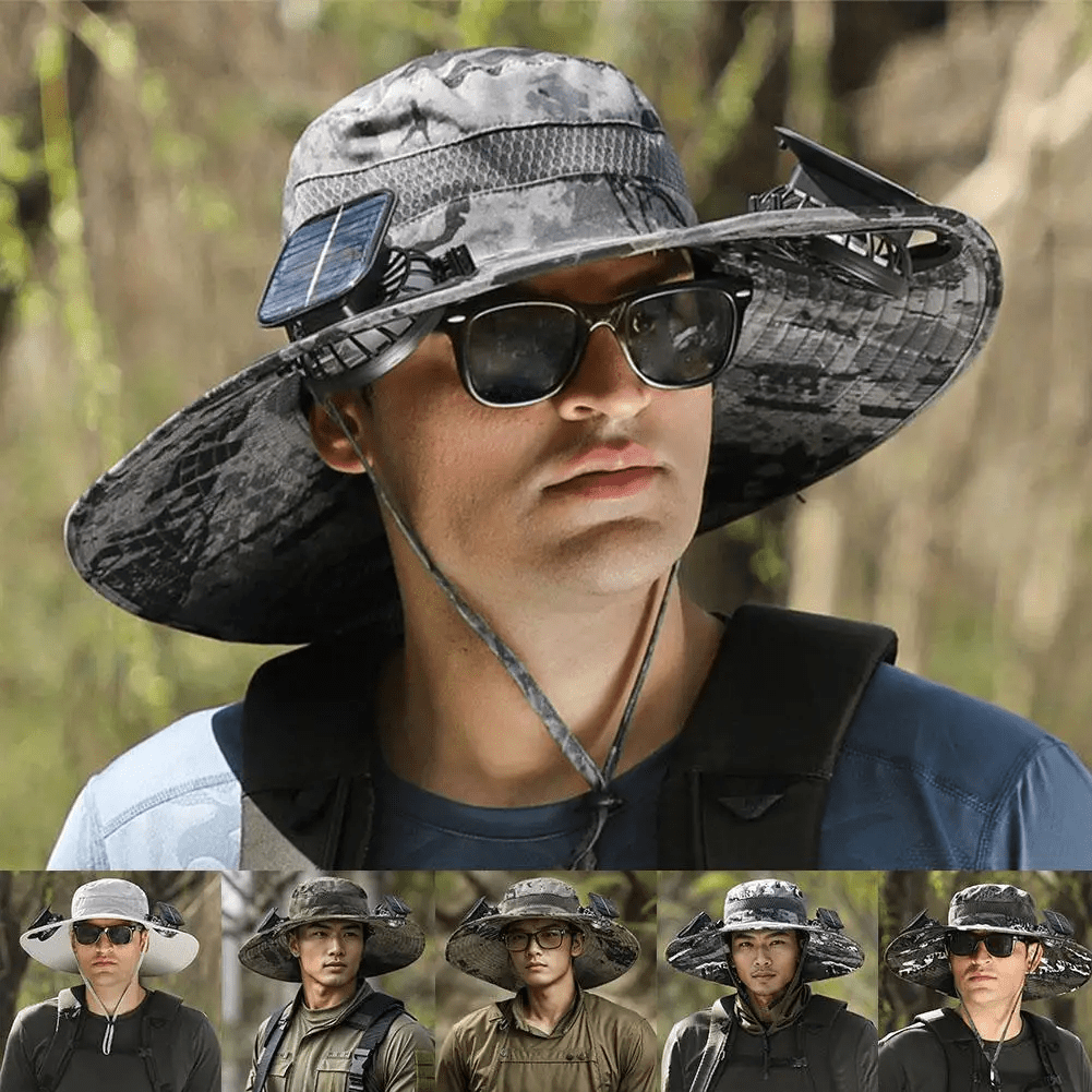 

2024 Sunshade Fan Hat Solar Outdoor Fishing Hat With 2 Pcs Fans Big Wind Summer Big Rim Sunblock Hat Male Visor Fisherman Hat Quick Dry