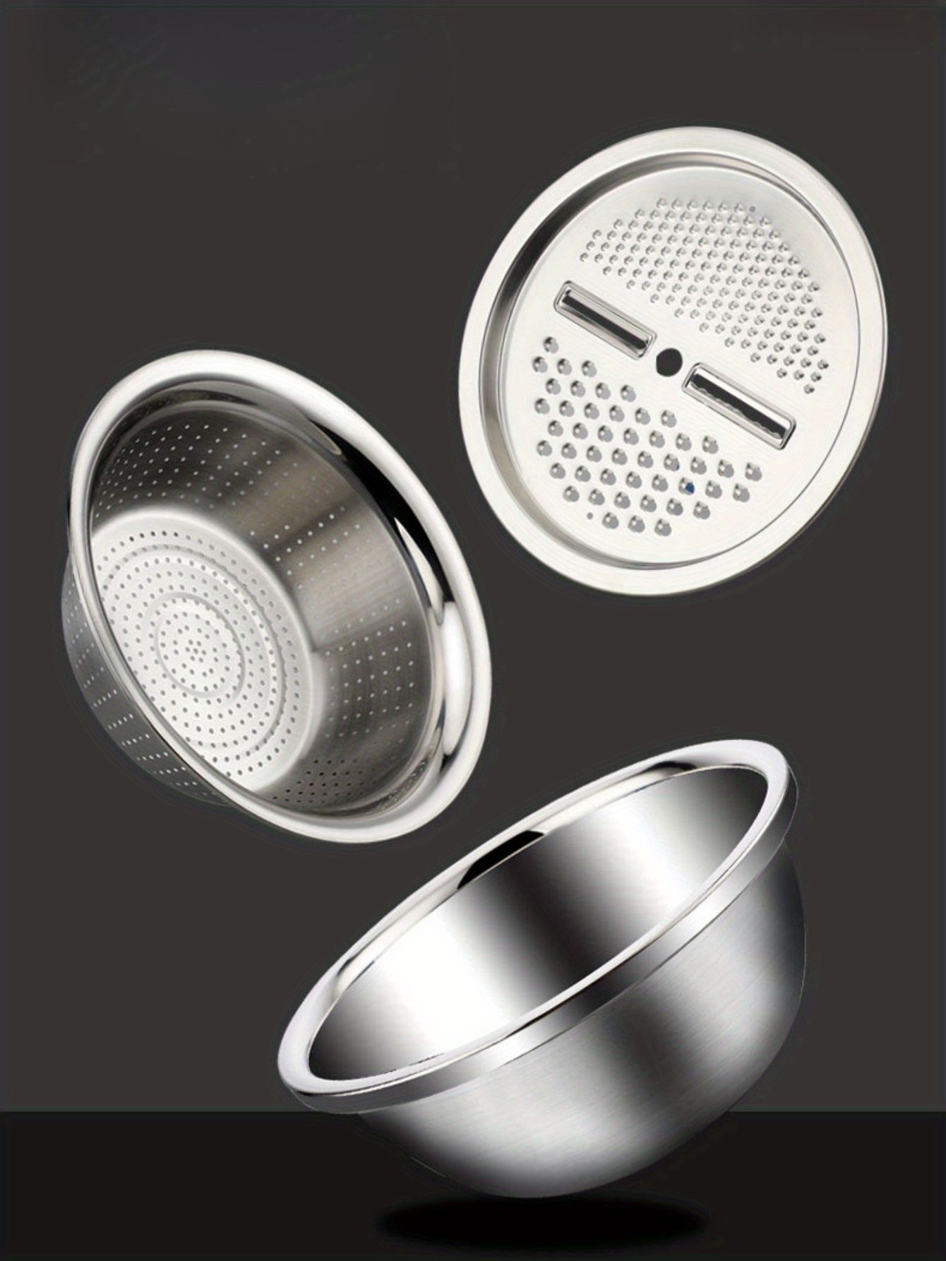 3pcs   stainless steel multi functional   set food grade thickened draining bowl with vegetable washing   strainer mandoline slicer for potato carrot cucumber details 8