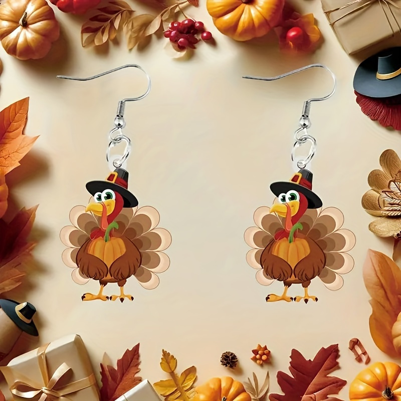 

Thanksgiving Turkey Earrings - Cute Vintage Acrylic Dangle & For Women, Stainless Steel Posts, & Gifts, Thanksgiving Earrings