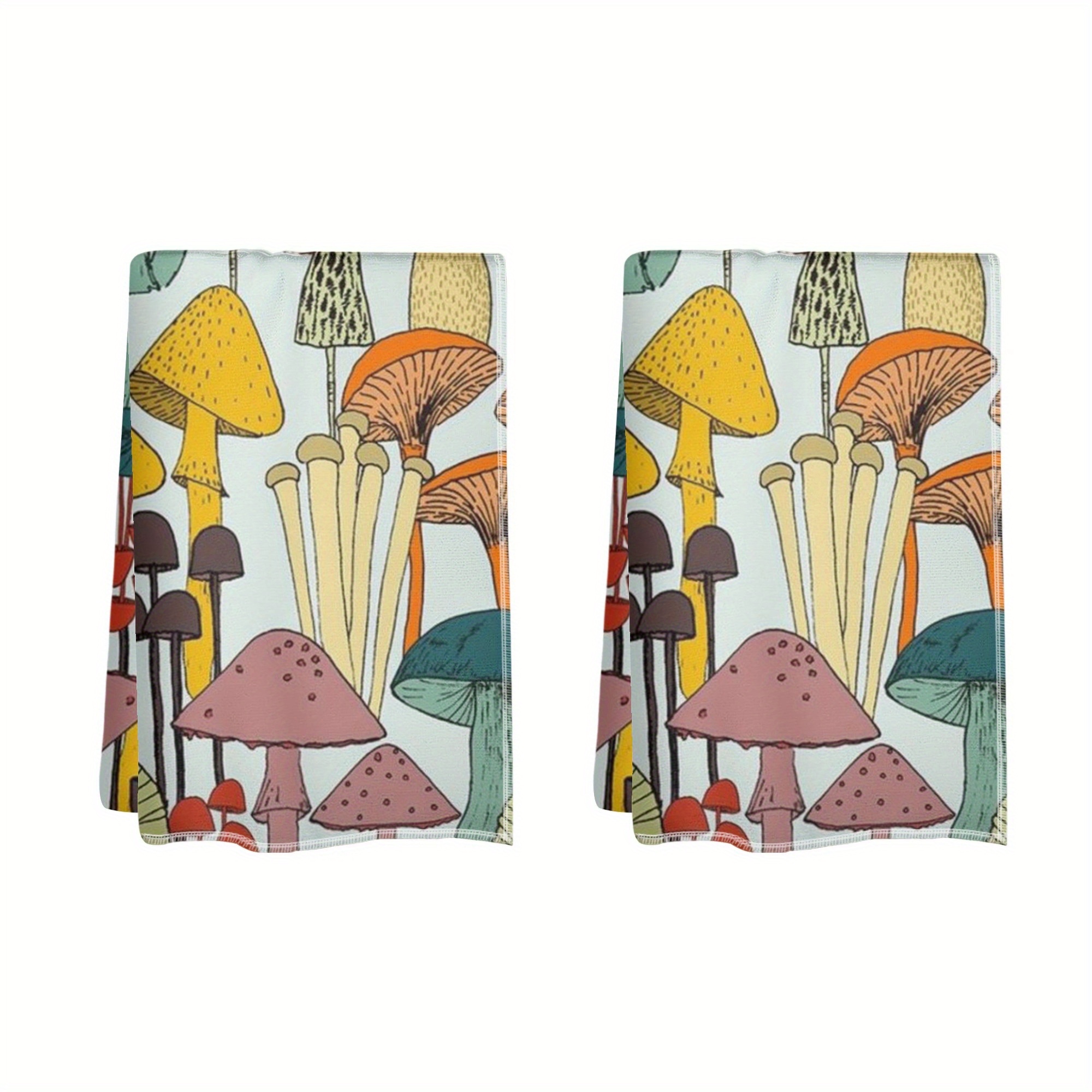 

2pcs Vintage Mushroom Kitchen Towels - Ultra Absorbent, Soft Polyester Dish Cloths For Cooking & Baking, Hand Wash Only, 18x26 Inches