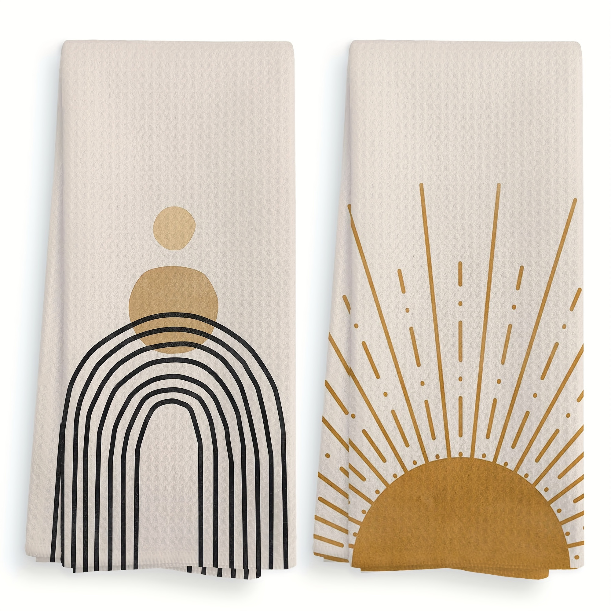 

2pcs Bohemian Sun & Rainbow Kitchen Towels - Ultra Soft, Absorbent Polyester Dishcloths | Machine Washable Oblong Tea Towels For