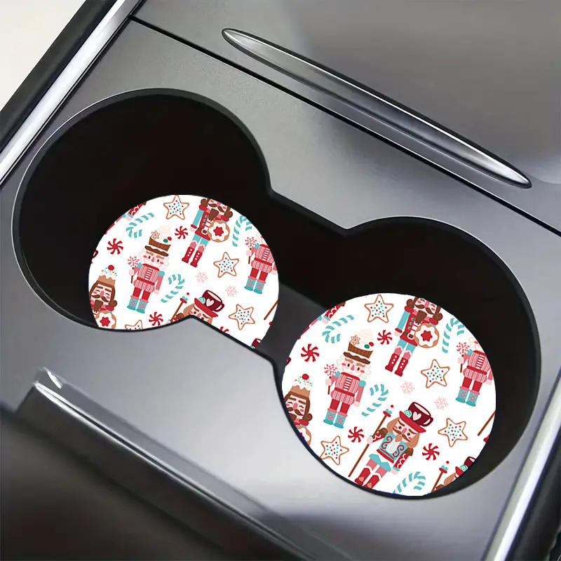 

2/4/6/8pcs, Christmas And Patterned Car Coaster, 2.75- Synthetic Coaster, Car Cup Decoration, For