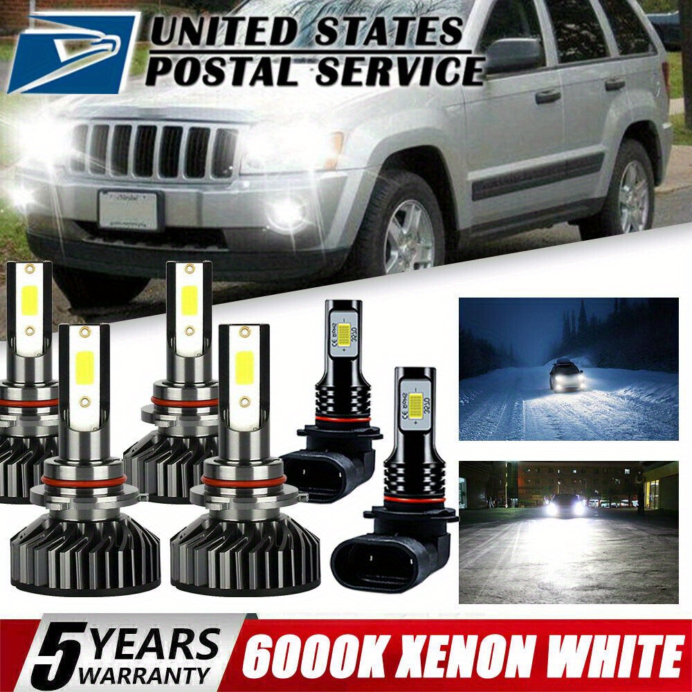 

Led Headlight Bulbs Grand Cherokee 1999-2004 High/ Low Beam+fog Light Bulbs Combo 9005+9005+9005 55w 6000k 27000lm, Pack Of 6