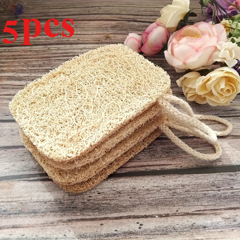 

5pcs Sustainable Loofah Sponges - Biodegradable Dishwashing Scrubbers, Non-scratch Kitchen Cleaning Pads For Grease & Stain Removal