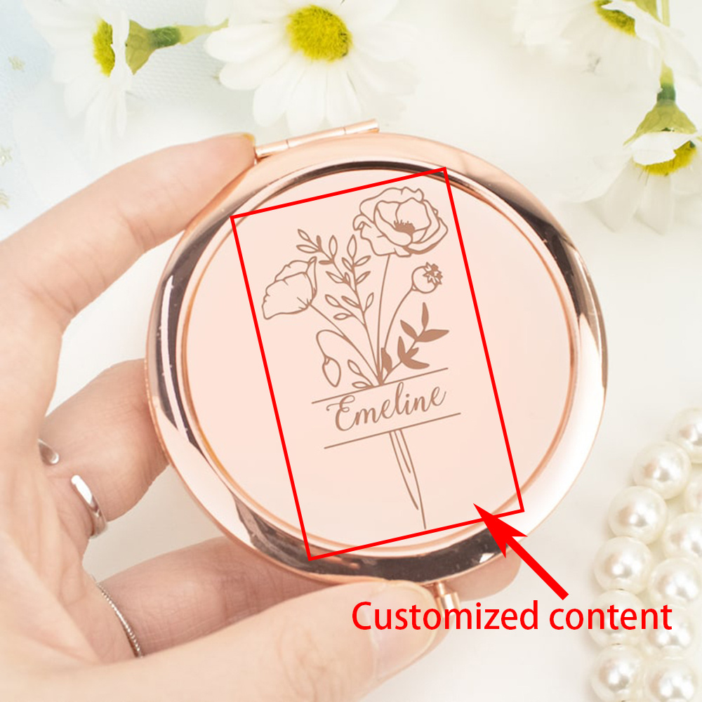 

1pc Elegant Personalized Stainless Steel Compact Mirror, Custom Floral Engraved Bridesmaid Proposal, Best Friend Birthday, - Pocket Size Mirror For Women, Unique Christmas Present