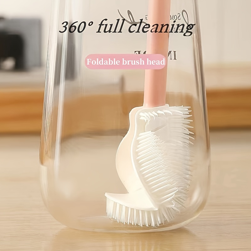 

Silicone Bottle Cleaning Brush With 360° Rotating Foldable Head – Long Handle, Reusable Cup Scrubber For Kitchen Home Use, Non-electric Multipurpose Cleaner Tool