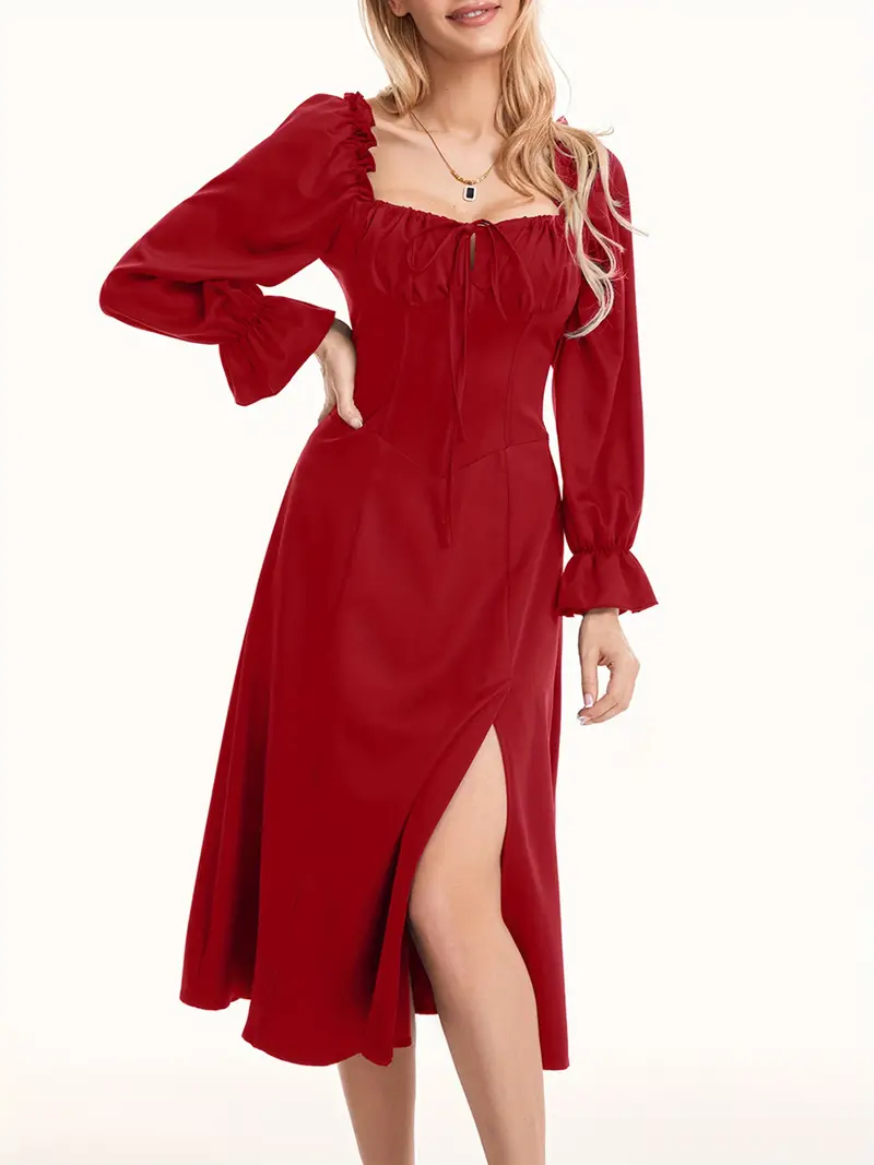 women spring autumn midi dress solid color long sleeve - Temu women spring autumn midi dress solid color long sleeve - Temu