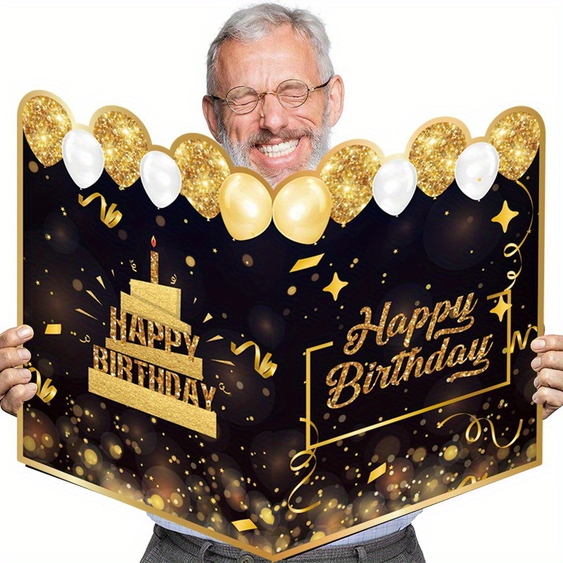 

Giant Happy Birthday Signature Card - Golden And Black Theme, Party Guest Book Alternative, Keepsake Memory Card For Anyone On Any Birthday Occasion - Durable, Large Space For Messages And Wishes