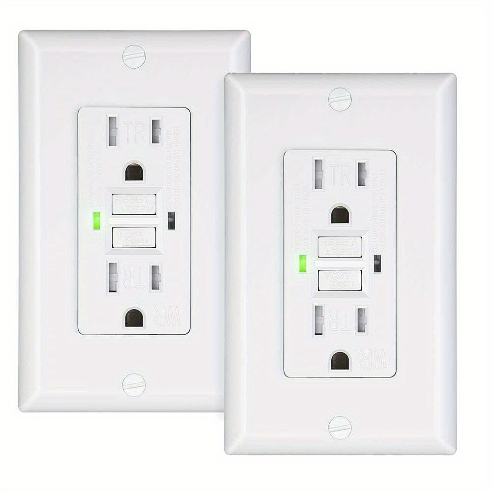 TEMU 15A Prise de GFCI Lot de 2, GFCI Auto-test avec Indicateur LED, Plaque Murale Décorative Incluse