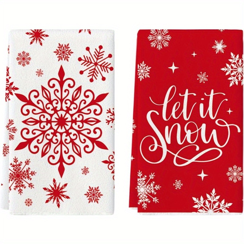 

Festive Red Snowflake Kitchen Towels - 2 Pieces, 18x26 Inch, Soft Viscose Towels For Daily Use - Perfect For Christmas Decor