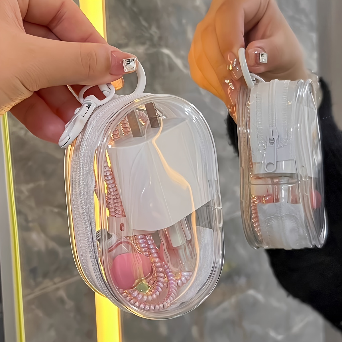 

2-piece Mini Transparent Cable Organizer Set, Portable Cable Storage Box With Keychain, Suitable For Travel And Daily Use