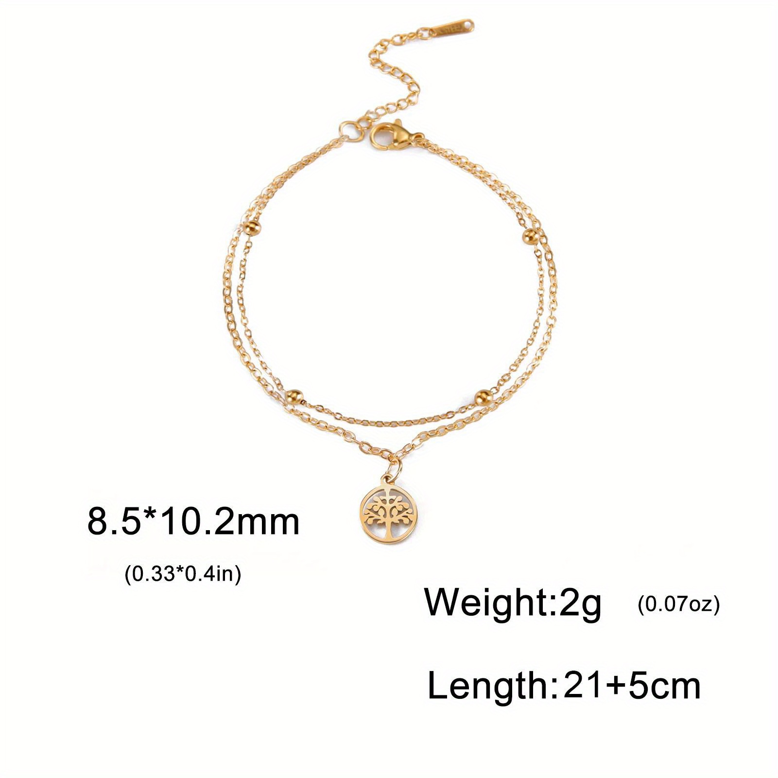 A Trendy New Stainless Steel Double-layer Small Tree Of Life Pendant Anklet, Perfect For Ladies' Jewelry Parties, Suitable For Daily Wear, Holiday Gifts, Etc.