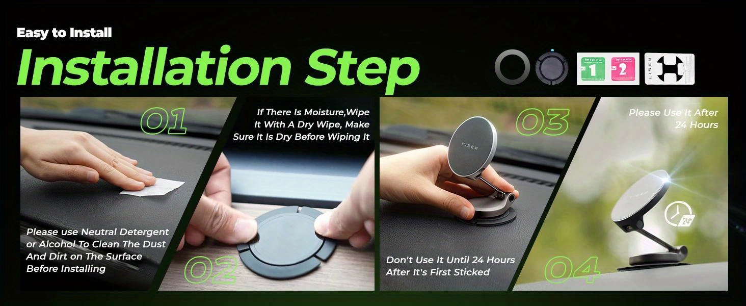 LISEN Car Charger 15W - 360° Rotating Magnetic Wireless Phone Holder with Foldable Arm, Strong Nano Adhesive, One-Click Release, Compatible with iPhone 12/13/14/15 Series & More, Black, Magnetic Phone Holder for Car