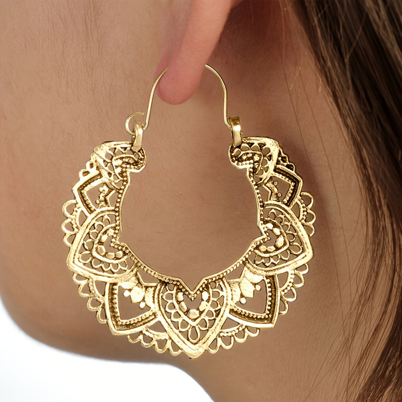 TEMU Pendientes grandes de moda con y flores huecas para mujer, pendientes de aro de vintage