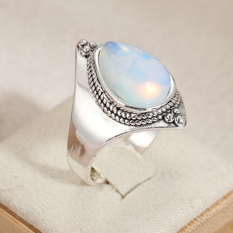 Image of Vintage Boho Ring For Women - Large, Oval With White K Golden Plating, Detailed Engraving, Perfect Gift For Mother's Day Or Everyday Jewelry, Bohemian Jewelry | Vintage | Ring