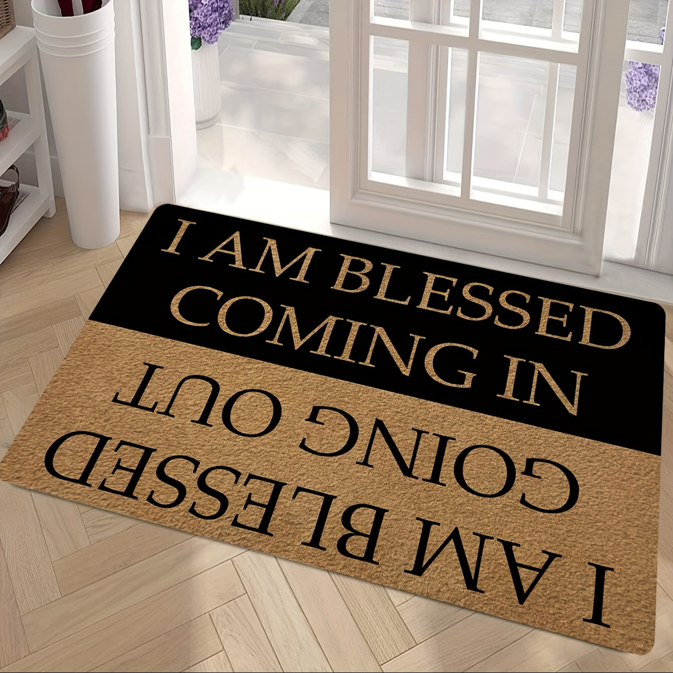 

1pc "blessed In " English Letter Print Doormat - Absorbent, Non-slip, Washable Kitchen Mat With Rubber Backing - Ideal For Entryway, Dining Room, Home Office & Laundry Room Decor, Kitchen Floor Mat